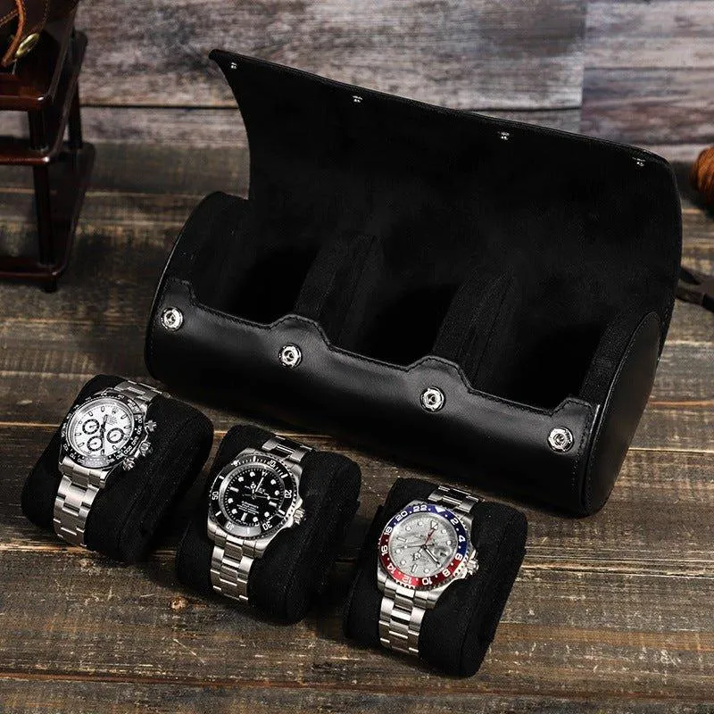 Woosir Leather Black Watch Case for Men for 3 Watches