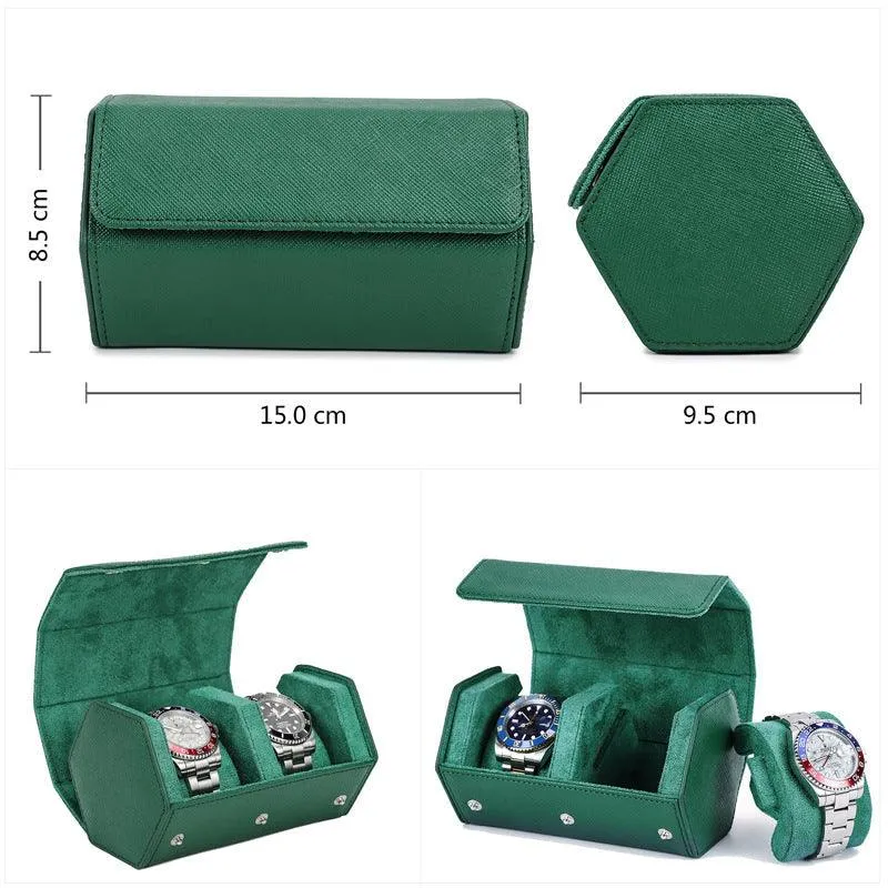 Woosir Trend Leather Hexagon Watch Roll Case for 2