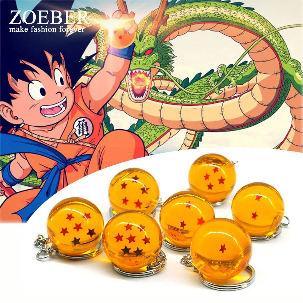 Zoeber Dragon Ball Z Keychain Cartoon DBZ Child anime 2.7CM Crystal Ball 1-7 Stars cosplay ball Keyrings car bag key holder
